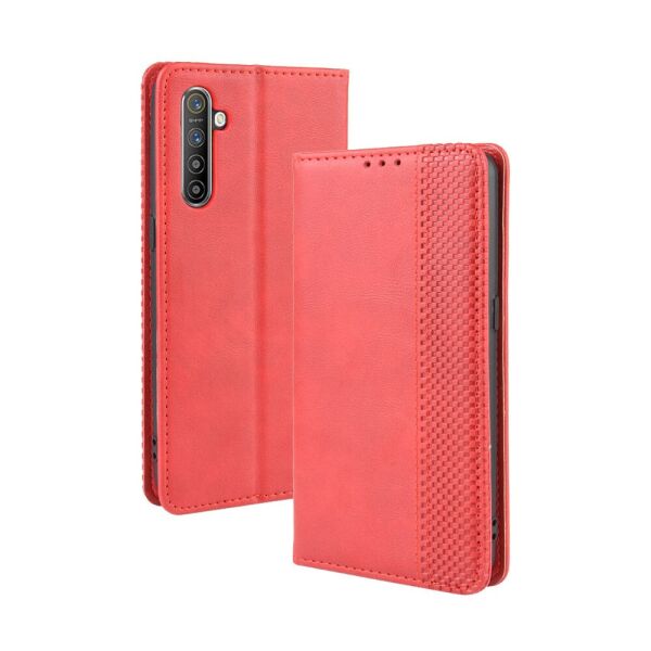 

Чехол книжка для Realme X2 RMX1993 боковой с отсеком для визиток, Орнамент, Красный