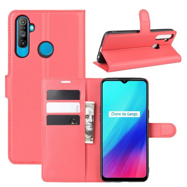 

Чехол книжка для Realme C3 боковой с отсеком для визиток, Красный