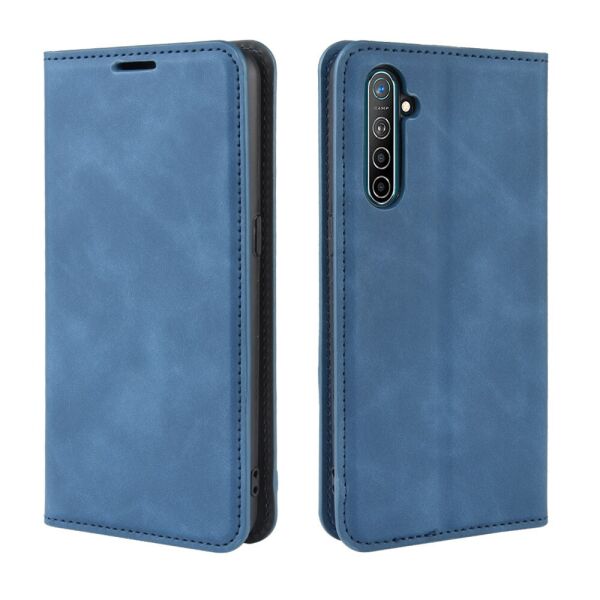 

Чехол книжка для Realme X2 RMX1993 боковой с отсеком для визиток, Velvet, Синий