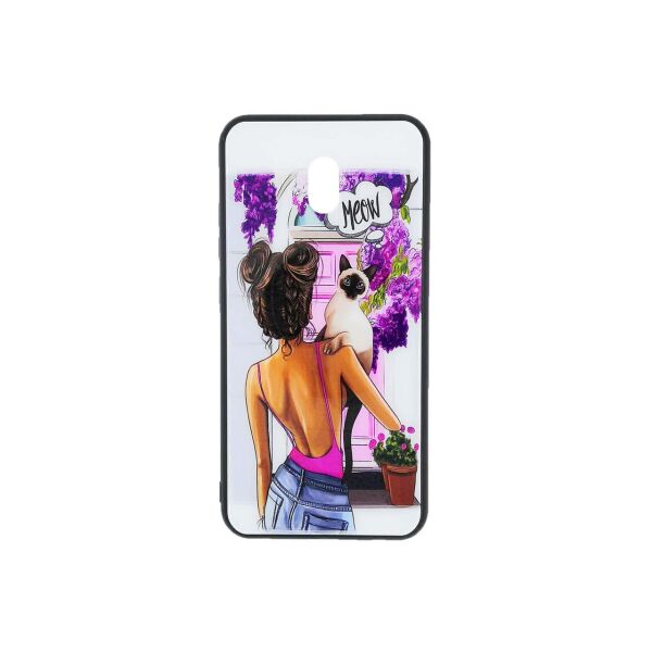 

Женский чехол для Xiaomi Redmi 8A силиконовый с поверхностью из стекла Girl Case, Meow