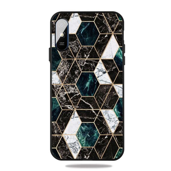 

Чехол для Xiaomi Redmi 9A силиконовый IMD, Marble Pattern, Черный с зеленым