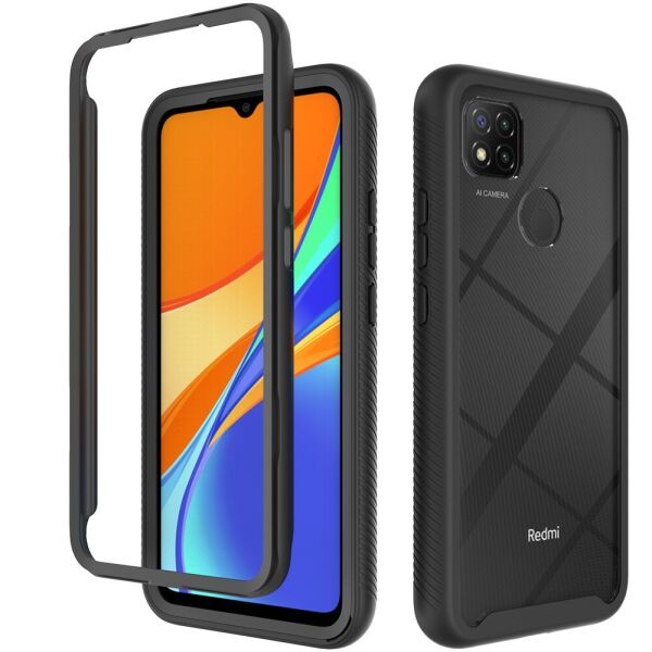 

Бампер для Xiaomi Redmi 9C противоударный, Черный с прозрачной спинкой