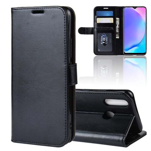 

Чехол книжка для Vivo Y17 боковой с отсеком для визиток, Гладкая кожа, Черный