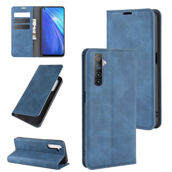

Чехол книжка для Realme 6 RMX2001 боковой с отсеком для визиток, Velvet, синий