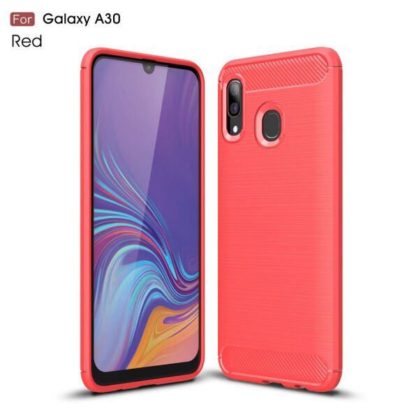 

Чехол накладка для Samsung Galaxy A20 A205FZ силиконовый, Carbon Fiber, красный