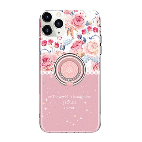 

Чехол для iPhone 11 PRO силиконовый с кольцом подставкой, Flowery Series, Розовый