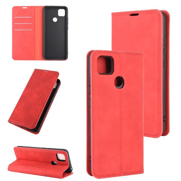 

Чехол книжка для Xiaomi Redmi 9C боковой с отсеком для визиток Velvet, Красный