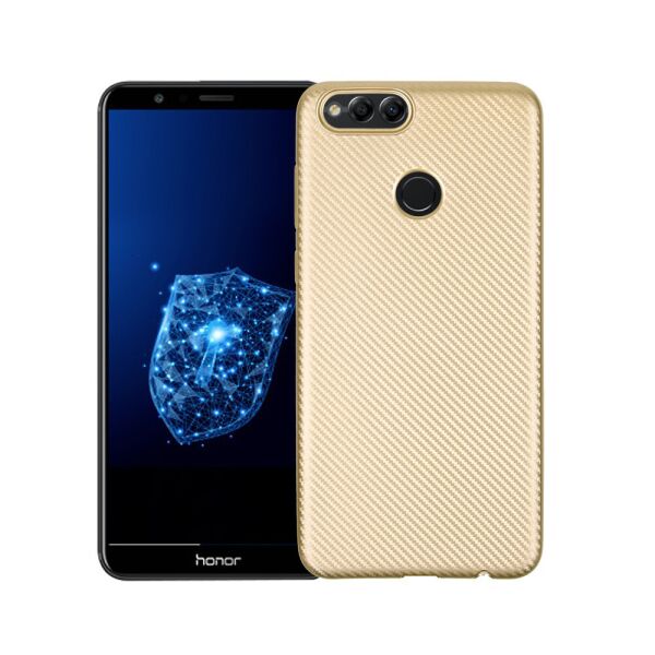 

Чехол накладка для Huawei Honor 7X силиконовый, Carbon Fiber Texture, Золотистый