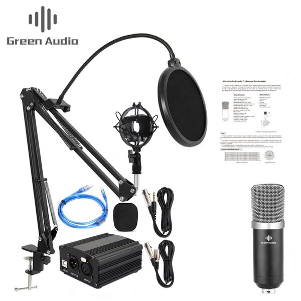 

Микрофон студийный Green Audio. BM-800 с фантомным питанием 48V стойкой и ветрозащитой