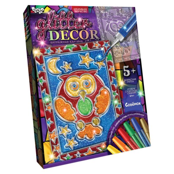 

Набор креативного творчества "Glitter Decor" Danko Toys GD-01 витражная картина (Сова)