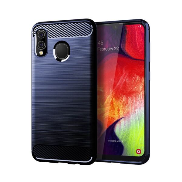 

Чехол Lenuo Carbon Fiber для Samsung Galaxy A30 Navy Blue