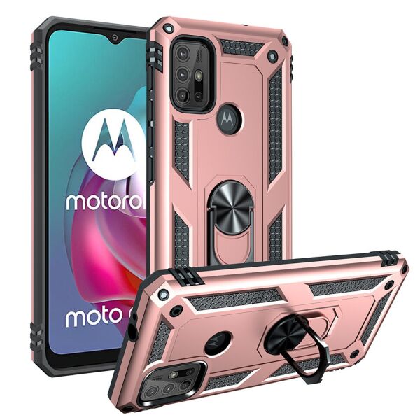 

Ударопрочный чехол Shell Ring для Motorola G10 Розовое Золото