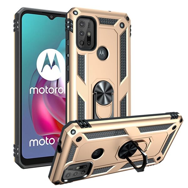 

Ударопрочный чехол Shell Ring для Motorola G30 Золотистый
