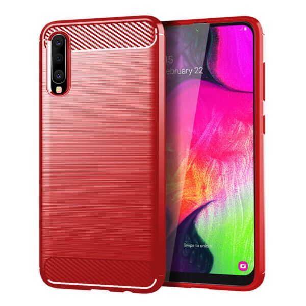 

Чехол Lenuo Carbon Fiber для Samsung Galaxy A70 Red