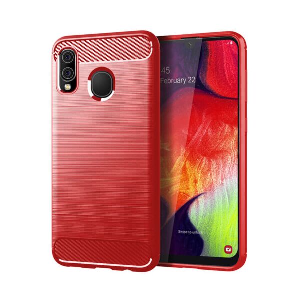 

Чехол Lenuo Carbon Fiber для Samsung Galaxy A20 Red