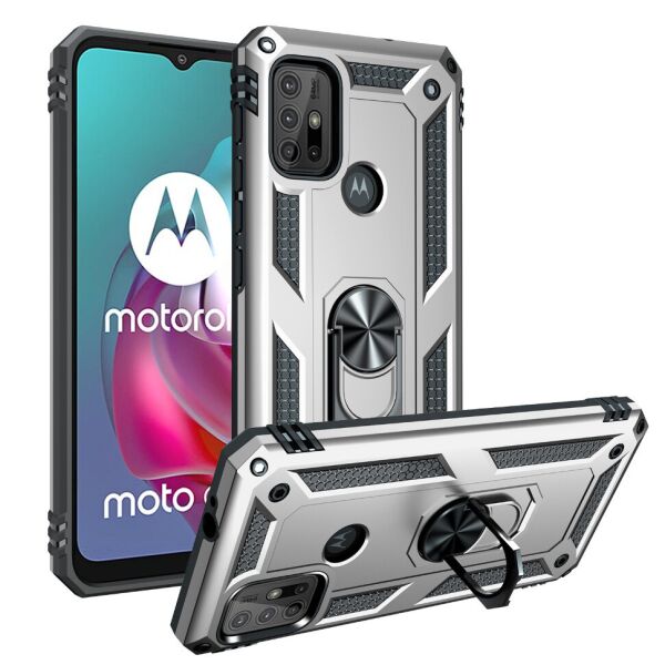 

Ударопрочный чехол Shell Ring для Motorola G10 Серебристый