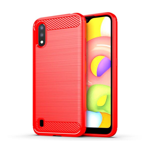 

Чехол Lenuo Carbon Fiber для Samsung Galaxy A01 A015F Red