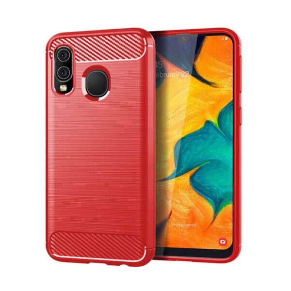 

Чехол Lenuo Carbon Fiber для Samsung Galaxy A40 A405F Red