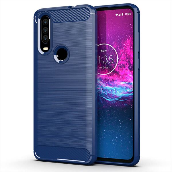 

Чехол Lenuo Carbon Fiber для Motorola One Action Navy Blue
