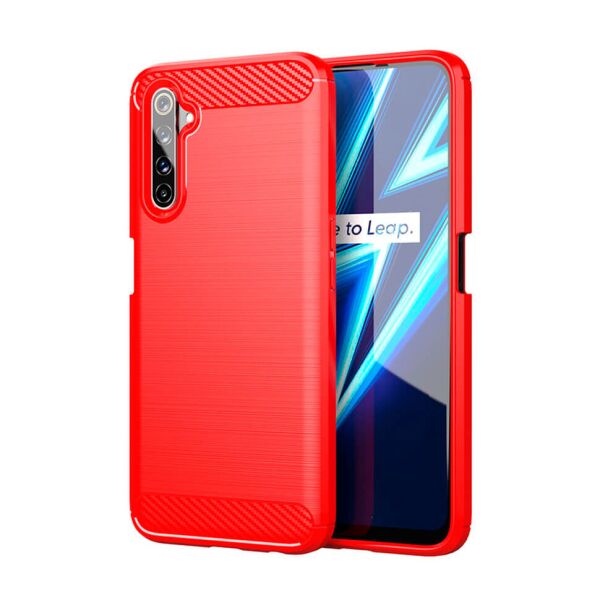 

Чехол Lenuo Carbon Fiber для Realme 6 Pro Red