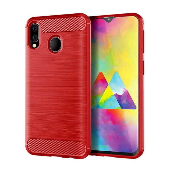 

Чехол Lenuo Carbon Fiber для Samsung Galaxy M20 M205F Red