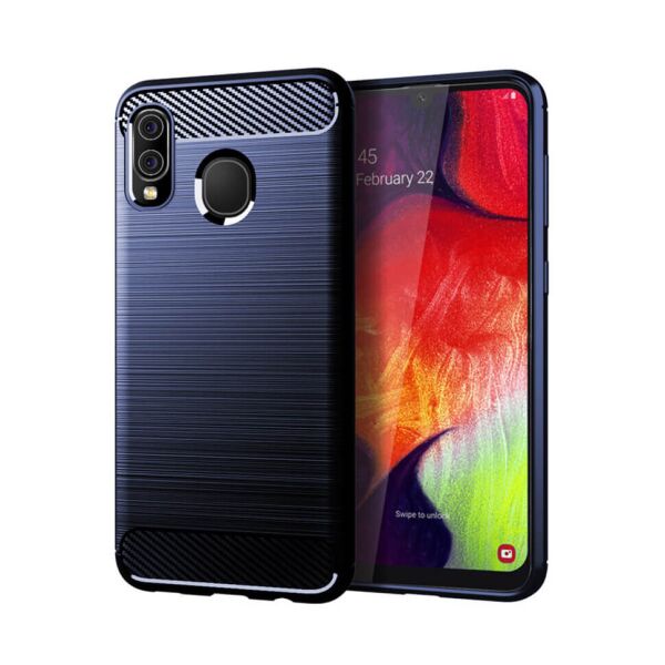 

Чехол Lenuo Carbon Fiber для Samsung Galaxy A20 Navy Blue