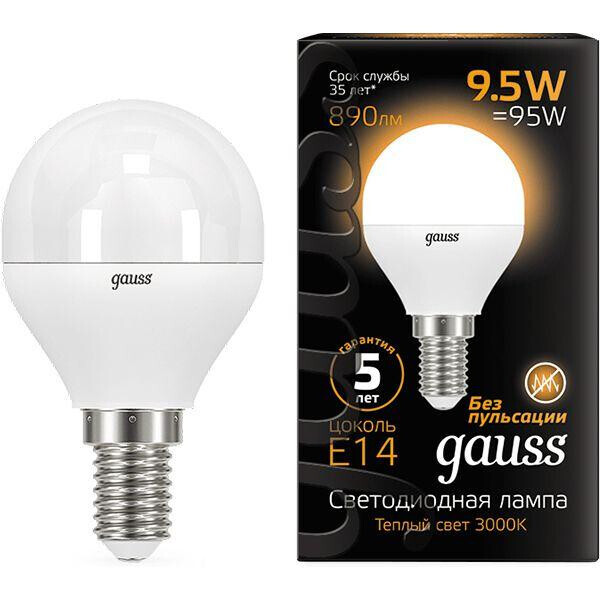 

Лампа светодиодная Gauss Black 9.5 Вт G45 матовая E14 3000 К