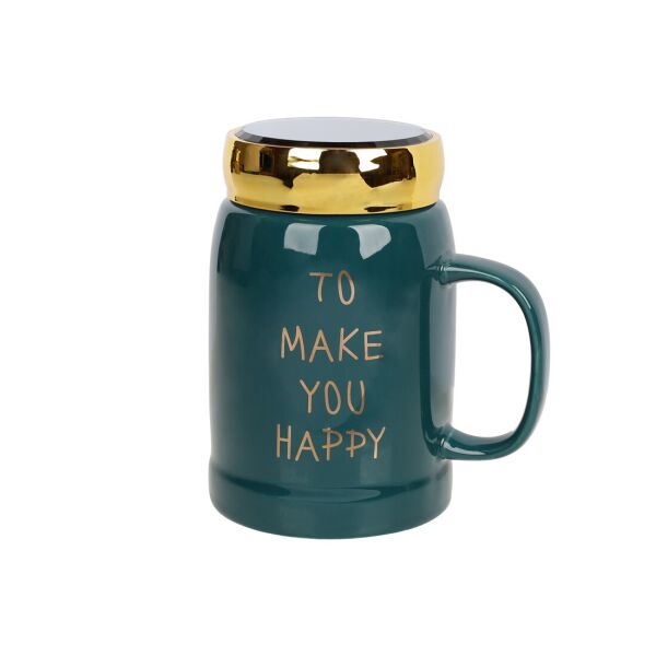 

Кружка фарфоровая с пластиковой крышкой, 550 мл, цвет - изумрудный зеленый с золотом BonaDi 977-304 ОРИГИНАЛ