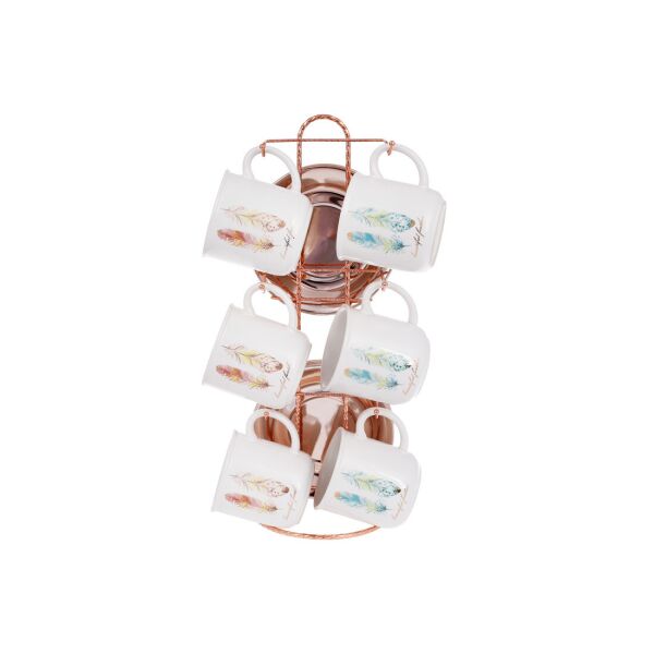 

Набор (6шт) чашек керамических 250мл с блюдцем на металлической подставке Плюмаж BonaDi 935-121 ОРИГИНАЛ