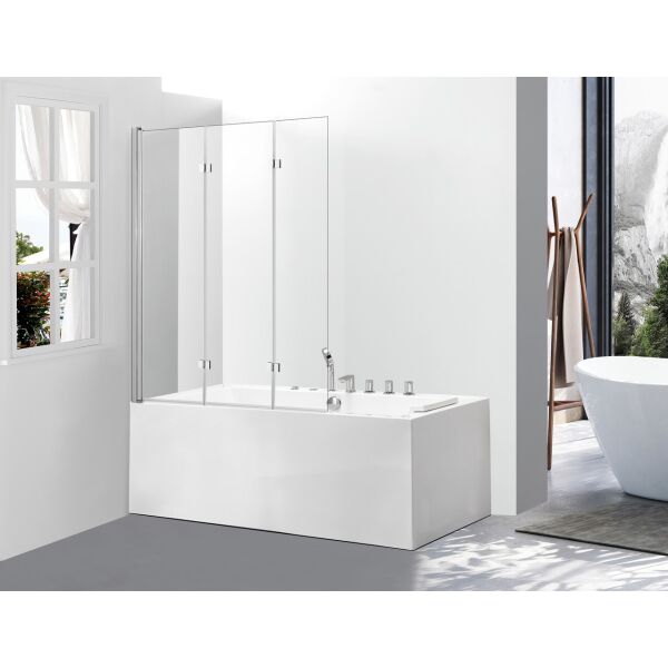 

Стеклянная шторка ширма для ванны AVKO Glass 542-7 120х140 Clear три секции, на петлях, универсальная, душевая перегородка