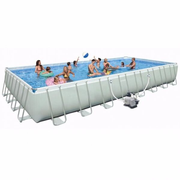 

Бассейн каркасный INTEX 26378/26376/28376, прямоугольный, размер 975*488*132 см, комплект: песочный насос+хлор.чистка, волейб. сетка