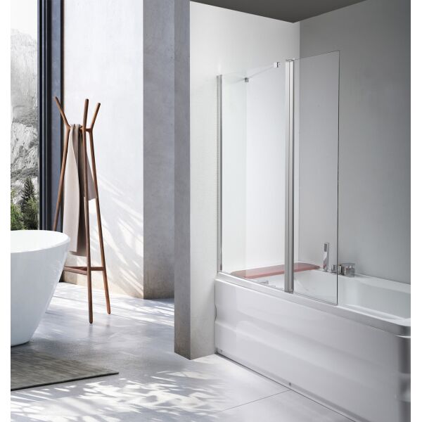 

Стеклянная шторка ширма для ванны AVKO Glass 542-1 40+80x140 Clear, две секции, универсальная, душевая перегородка
