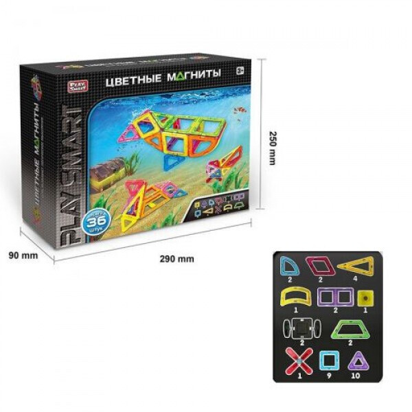 

Конструктор магнитный Цветные магниты 36 элементов Play Smart (2466)