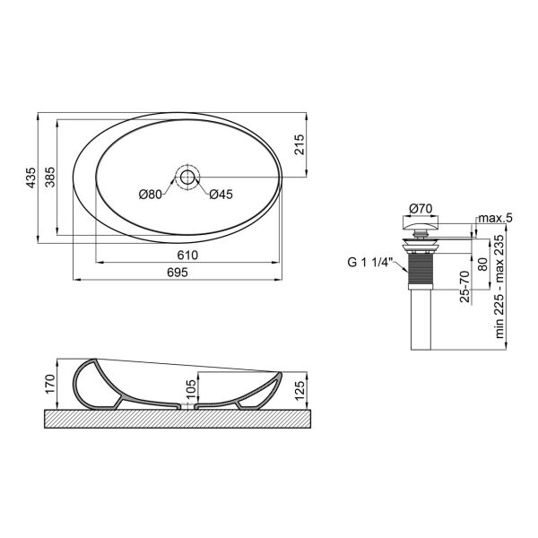 

Раковина-чаша Qtap Leo 690x435x180 White с донным клапаном QT11111094W