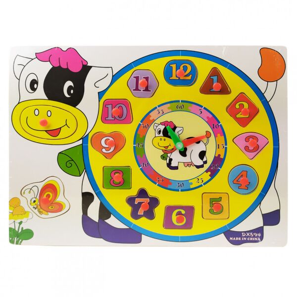 

Деревянная игрушка Рамка-вкладыш MD 2533-DX 30-22-1 см (Коровка-Часы)