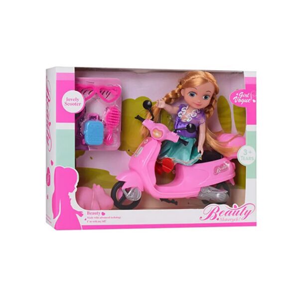 

Маленькая кукла на мопеде 925, 2 вида (Розовый)