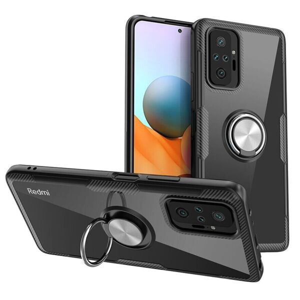 

Защитный чехол Deexe Clear Ring для Xiaomi Redmi Note 10 Pro - Black / Silver