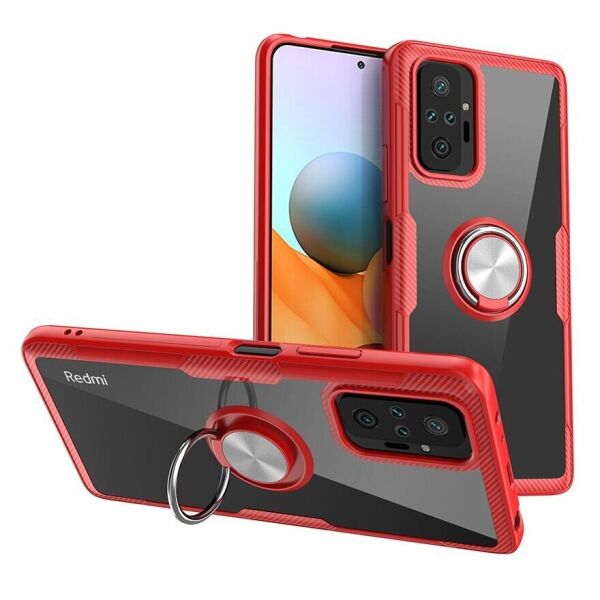

Защитный чехол Deexe Clear Ring для Xiaomi Redmi Note 10 Pro - Red