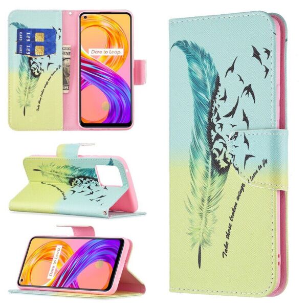 

Чехол-книжка Deexe Color Wallet для Realme 8 / 8 Pro - Feather/Bird Pattern