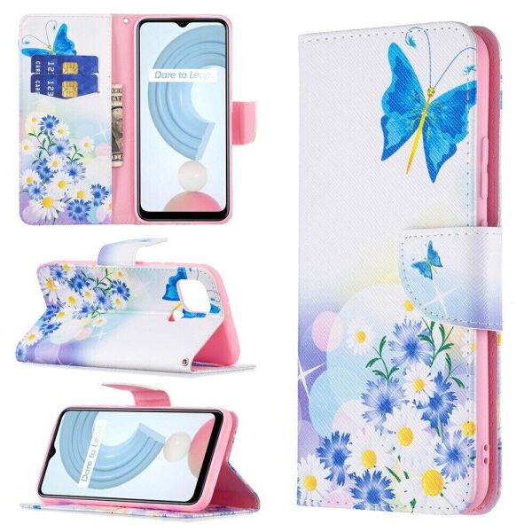 

Чехол-книжка Deexe Color Wallet для Realme C21 - Blue Butterflies and Flowers