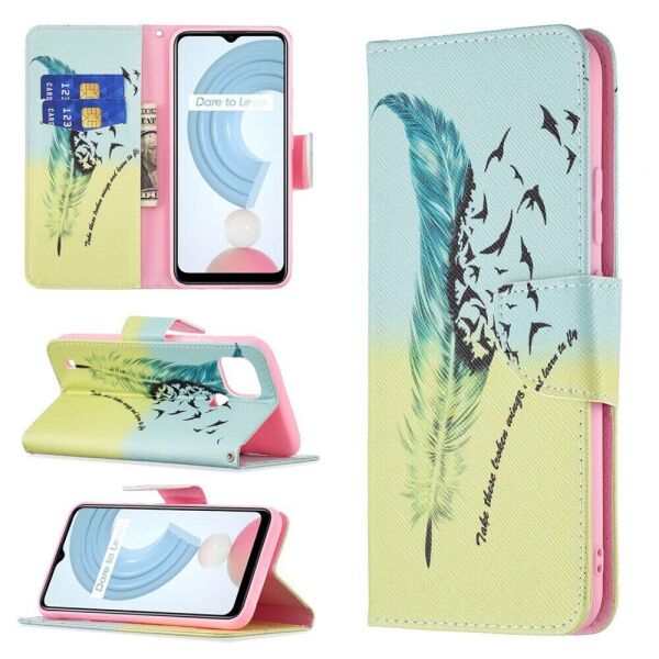 

Чехол-книжка Deexe Color Wallet для Realme C21 - Feather/Bird Pattern
