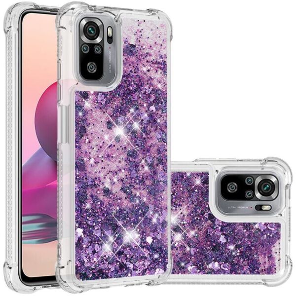 

Силиконовый (TPU) чехол Deexe Liquid Glitter для Xiaomi Redmi Note 10 / Note 10s - Dark Purple Hearts