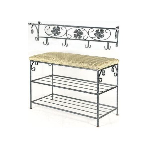 

Комплект полка для обуви Ferrum Soft Black Silver и вешалка настенная Ferrum Venice Black Silver металлические кованые, обувница, в прихожую