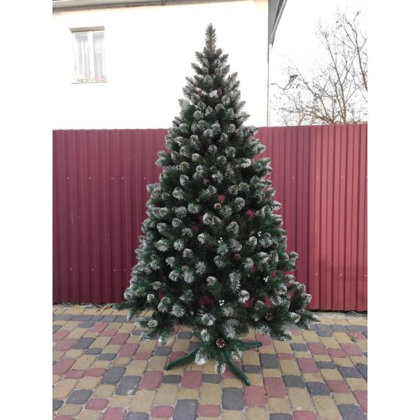 

Елка искусственная с серебряными шишками и жемчугом "Кармен", в снегу, пышная густая, 220 см, с подставкой 031-0029