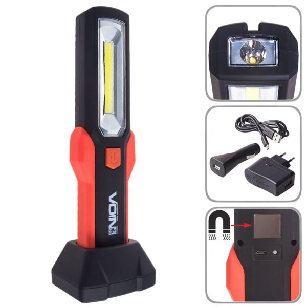 

Переносная лампа VOIN VL-191 12V/220V/3W-COB+2 LED-НР/АКБ/USB+microUSB/магнит/база