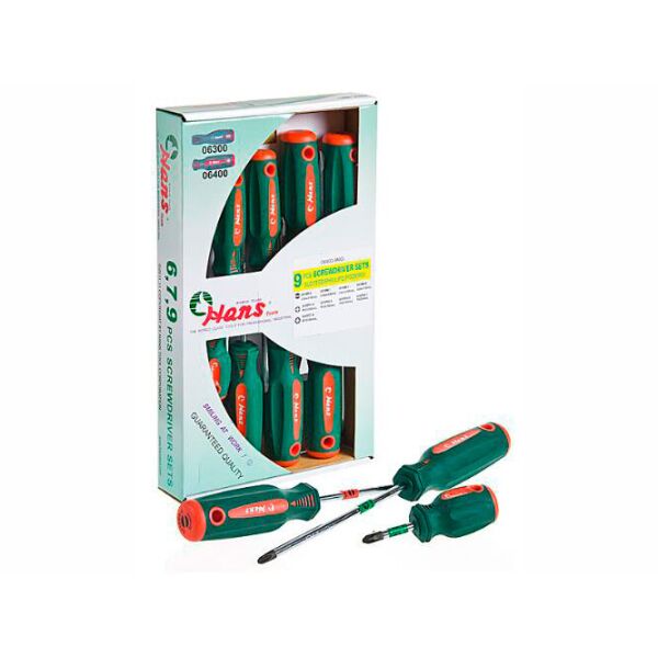 

Набор отверток 9 предм. шлиц и крест (картон. упак) HANS (06400-9MG)