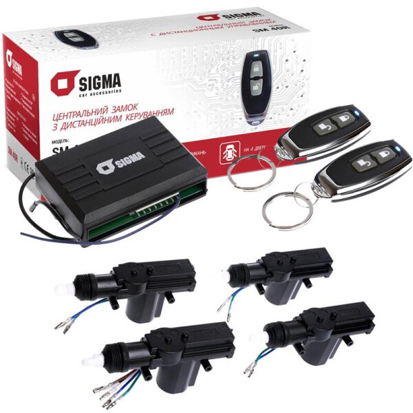

Центральный замок набор 4шт Sigma 101519 SM-40R (1шт. 5-пров. +3шт. 2-пров.) брелок 2 кнопки