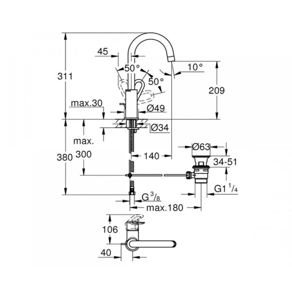 

Смеситель для умывальника Grohe BauLoop L-Size 23763000