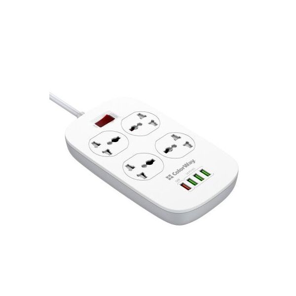 

Мережевий фільтр живлення ColorWay 4 розетки/4USB White 1.8м (1QC3.0 + 3 AUTO ID) (CW-CHU44QW)