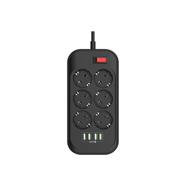 

Мережевий фільтр живлення ColorWay CW-CHE64B, 6 розеток/4USB Black (CW-CHE64B)